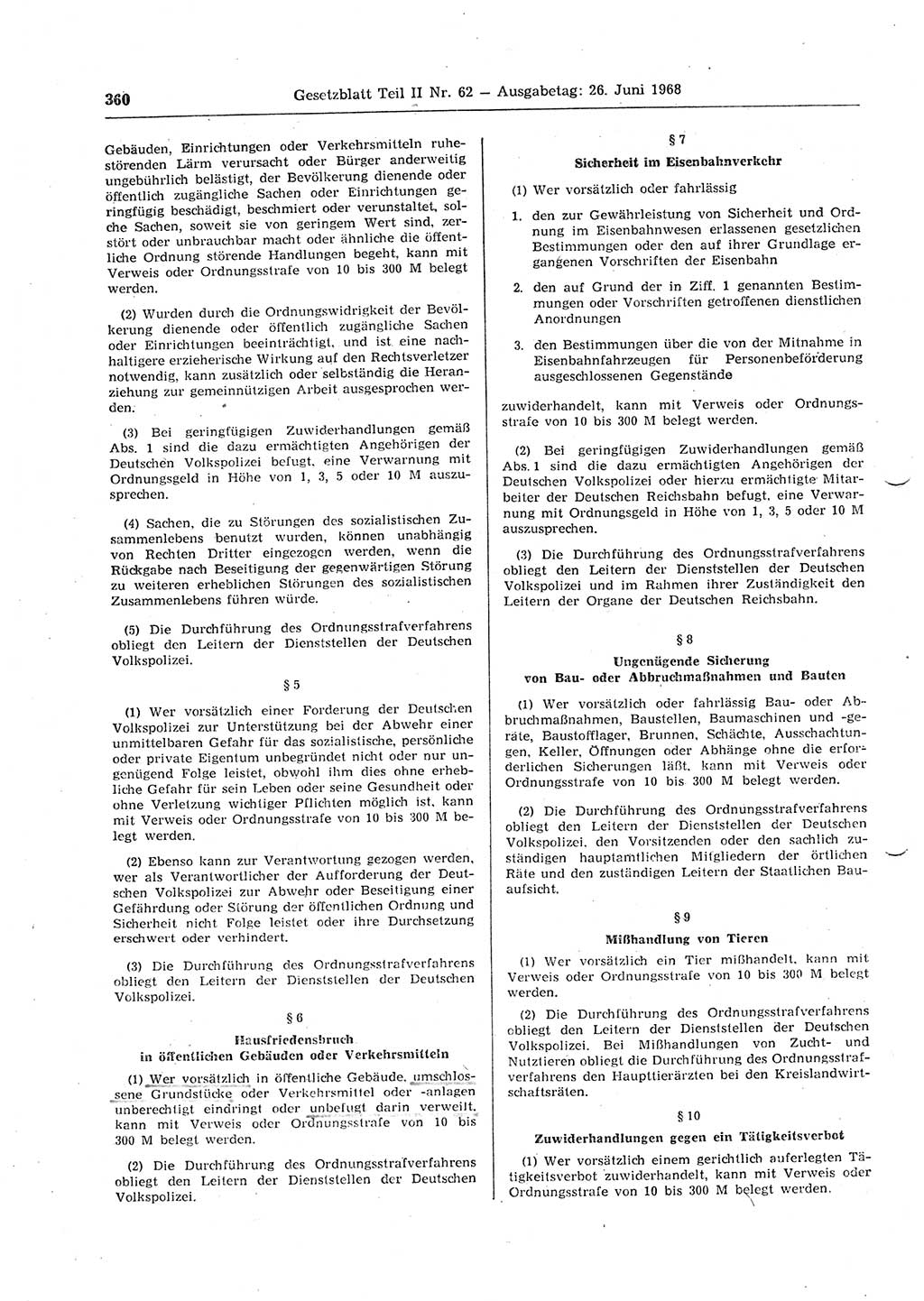 Gesetzblatt (GBl.) der Deutschen Demokratischen Republik (DDR) Teil ⅠⅠ 1968, Seite 360 (GBl. DDR ⅠⅠ 1968, S. 360)
