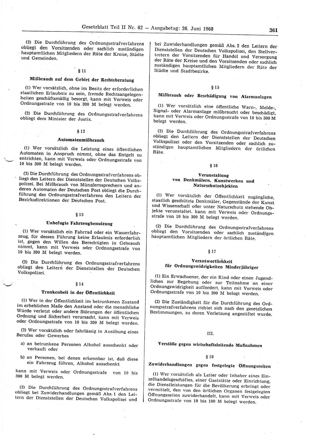 Gesetzblatt (GBl.) der Deutschen Demokratischen Republik (DDR) Teil ⅠⅠ 1968, Seite 361 (GBl. DDR ⅠⅠ 1968, S. 361)