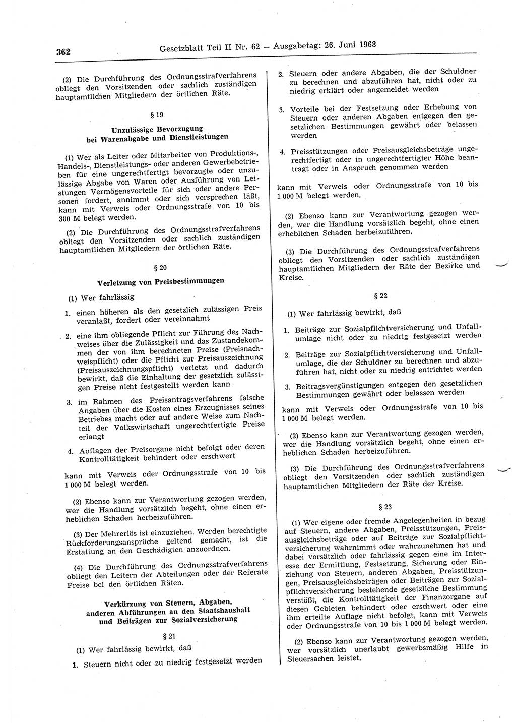 Gesetzblatt (GBl.) der Deutschen Demokratischen Republik (DDR) Teil ⅠⅠ 1968, Seite 362 (GBl. DDR ⅠⅠ 1968, S. 362)
