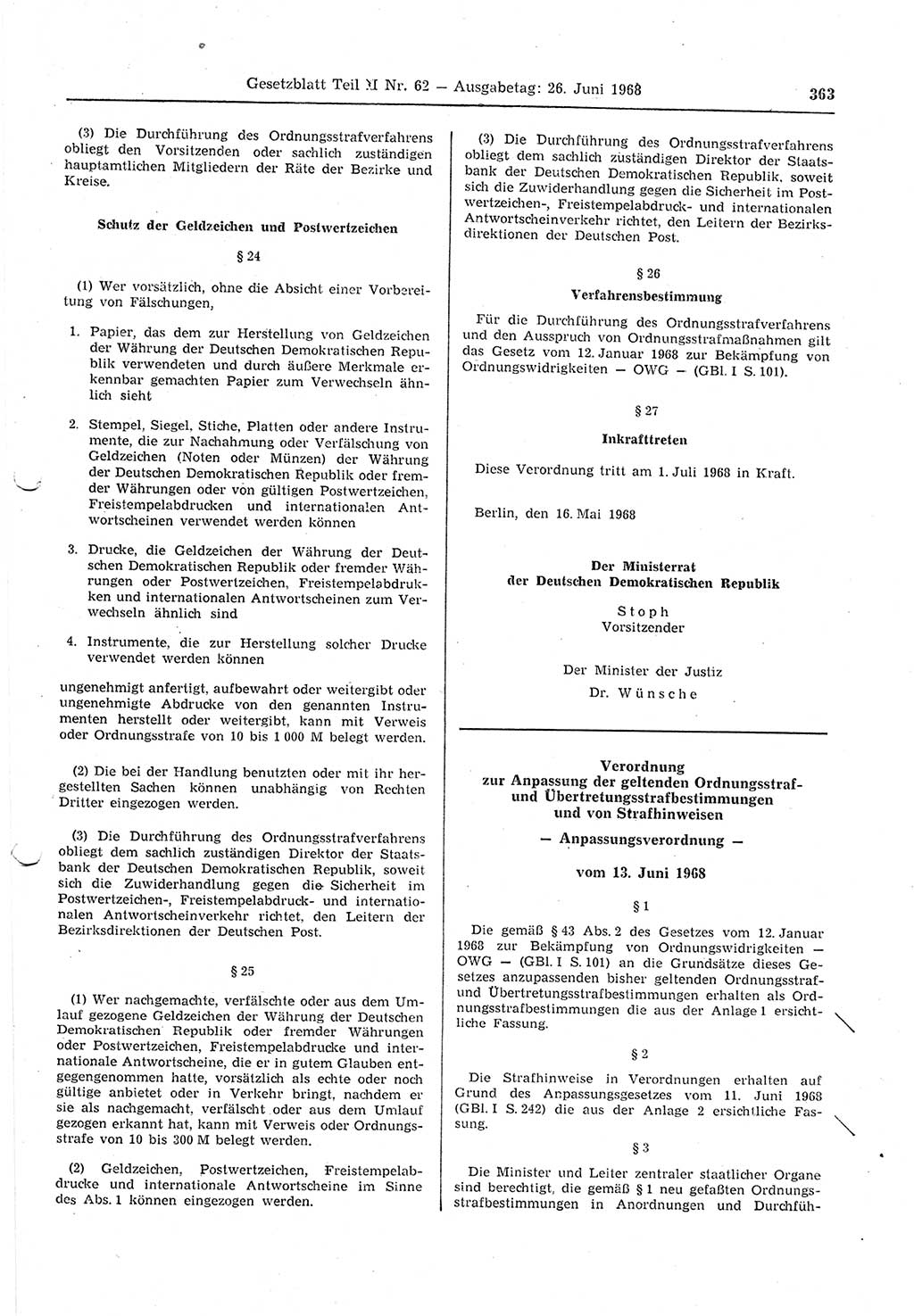 Gesetzblatt (GBl.) der Deutschen Demokratischen Republik (DDR) Teil ⅠⅠ 1968, Seite 363 (GBl. DDR ⅠⅠ 1968, S. 363)