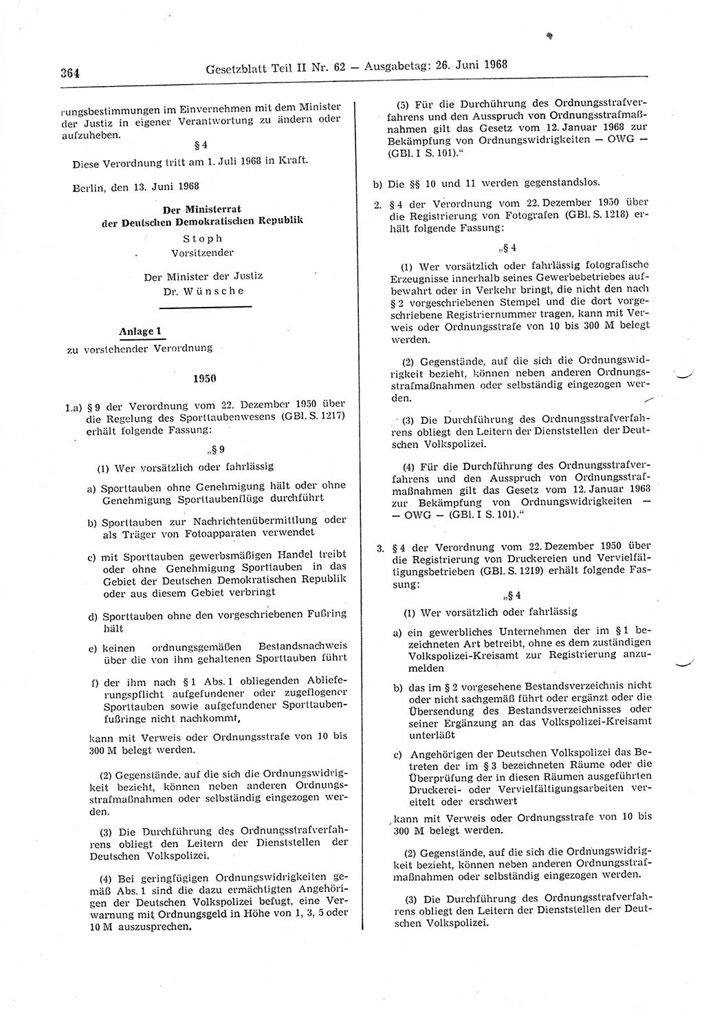 Gesetzblatt (GBl.) der Deutschen Demokratischen Republik (DDR) Teil ⅠⅠ 1968, Seite 364 (GBl. DDR ⅠⅠ 1968, S. 364)