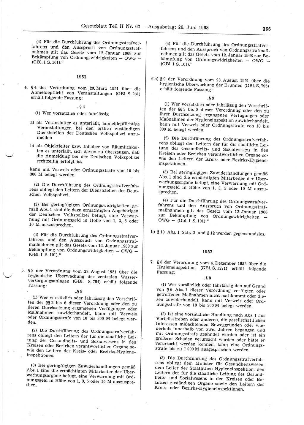 Gesetzblatt (GBl.) der Deutschen Demokratischen Republik (DDR) Teil ⅠⅠ 1968, Seite 365 (GBl. DDR ⅠⅠ 1968, S. 365)