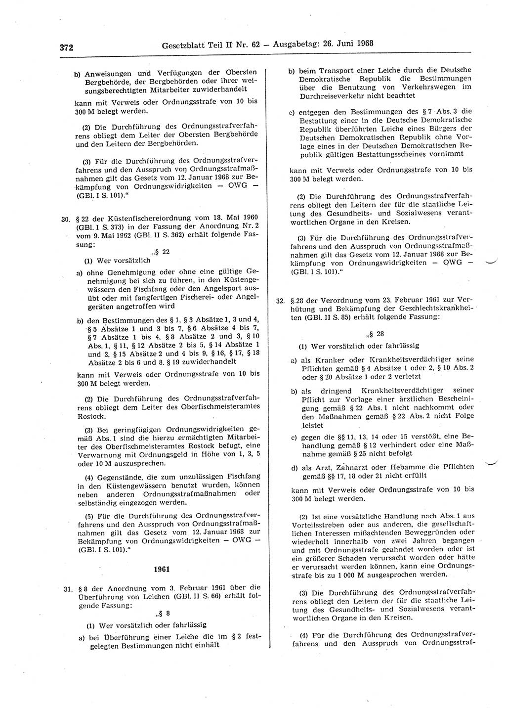 Gesetzblatt (GBl.) der Deutschen Demokratischen Republik (DDR) Teil ⅠⅠ 1968, Seite 372 (GBl. DDR ⅠⅠ 1968, S. 372)