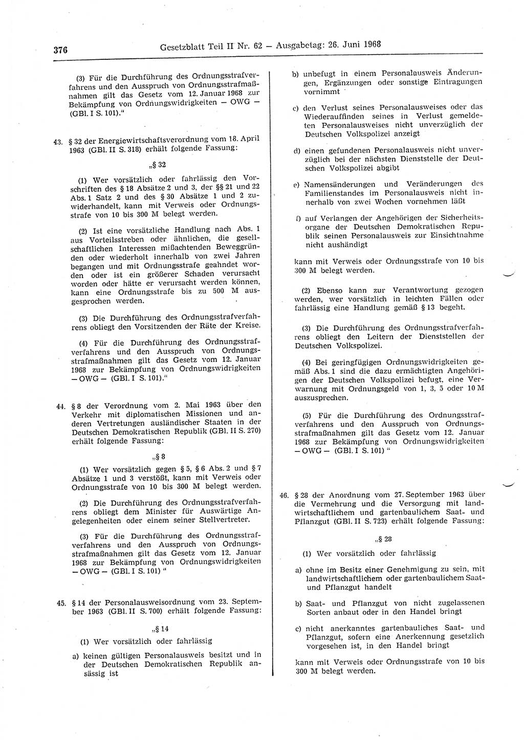 Gesetzblatt (GBl.) der Deutschen Demokratischen Republik (DDR) Teil ⅠⅠ 1968, Seite 376 (GBl. DDR ⅠⅠ 1968, S. 376)