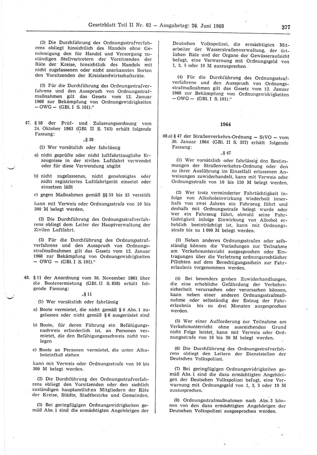 Gesetzblatt (GBl.) der Deutschen Demokratischen Republik (DDR) Teil ⅠⅠ 1968, Seite 377 (GBl. DDR ⅠⅠ 1968, S. 377)