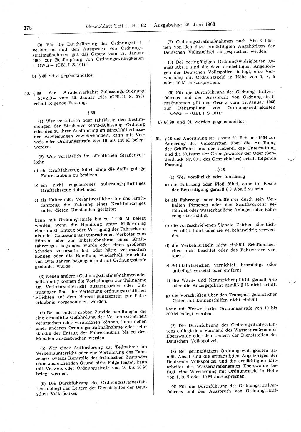 Gesetzblatt (GBl.) der Deutschen Demokratischen Republik (DDR) Teil ⅠⅠ 1968, Seite 378 (GBl. DDR ⅠⅠ 1968, S. 378)