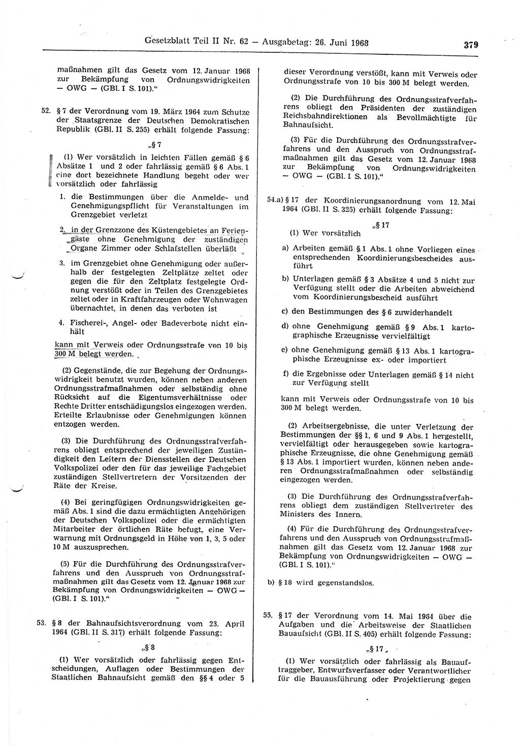 Gesetzblatt (GBl.) der Deutschen Demokratischen Republik (DDR) Teil ⅠⅠ 1968, Seite 379 (GBl. DDR ⅠⅠ 1968, S. 379)