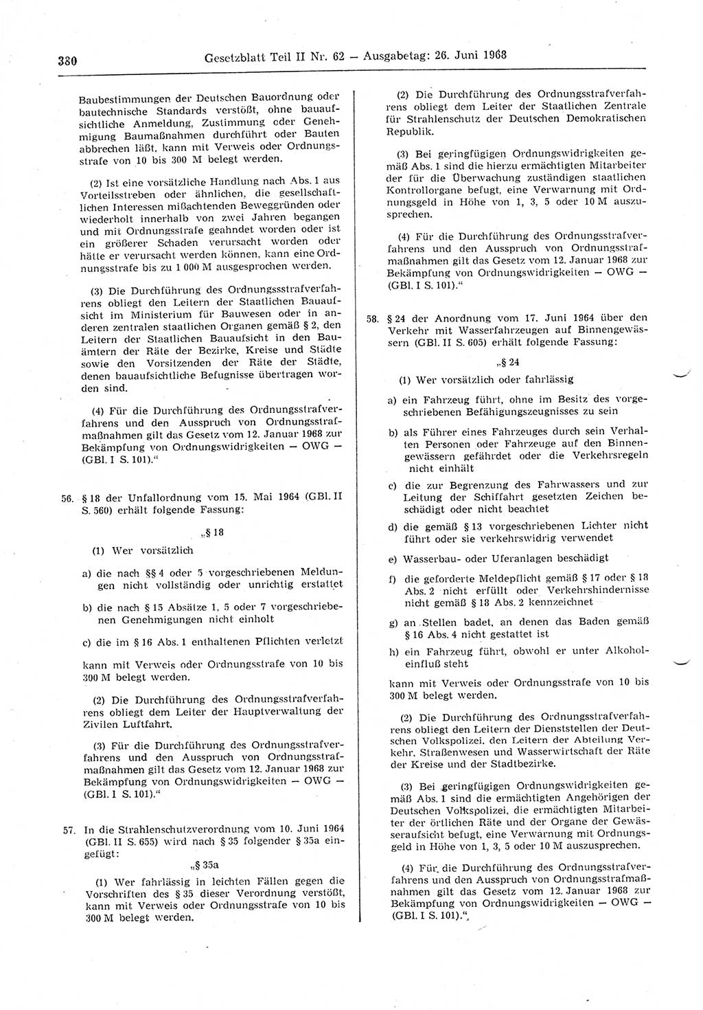 Gesetzblatt (GBl.) der Deutschen Demokratischen Republik (DDR) Teil ⅠⅠ 1968, Seite 380 (GBl. DDR ⅠⅠ 1968, S. 380)
