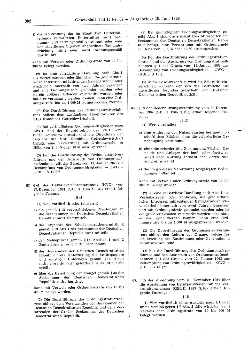 Gesetzblatt (GBl.) der Deutschen Demokratischen Republik (DDR) Teil ⅠⅠ 1968, Seite 382 (GBl. DDR ⅠⅠ 1968, S. 382)