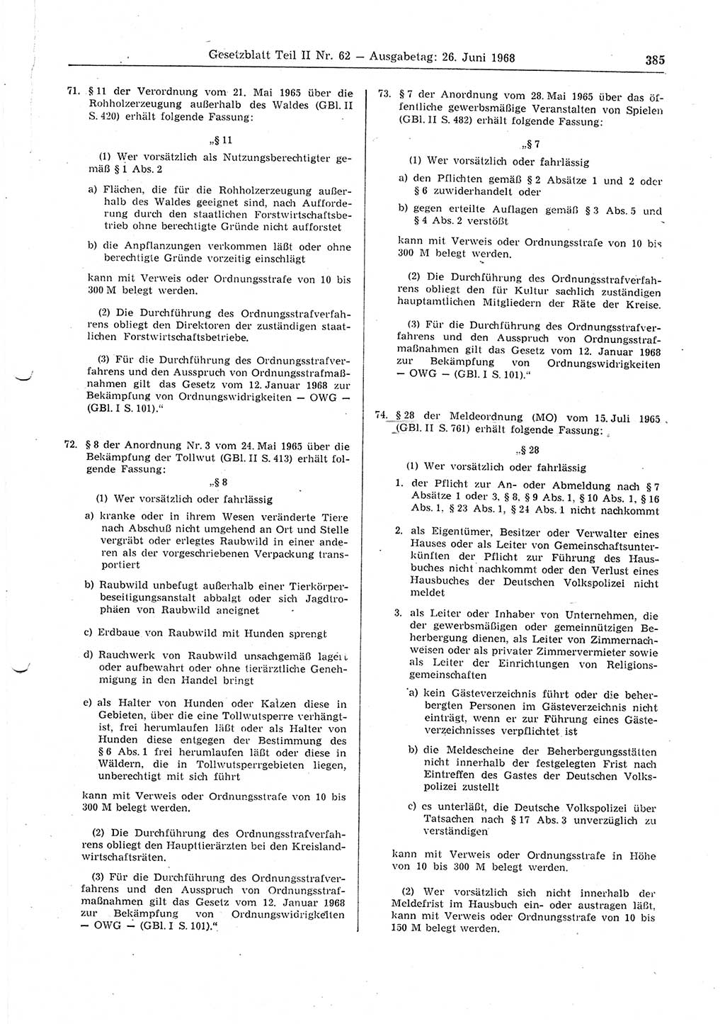 Gesetzblatt (GBl.) der Deutschen Demokratischen Republik (DDR) Teil ⅠⅠ 1968, Seite 385 (GBl. DDR ⅠⅠ 1968, S. 385)