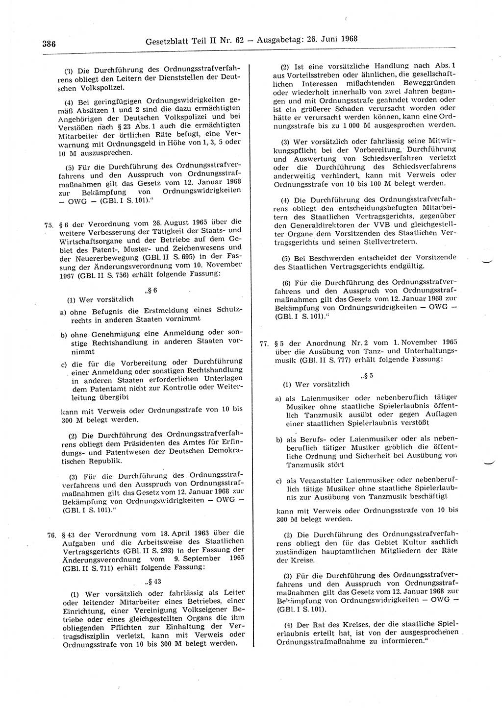 Gesetzblatt (GBl.) der Deutschen Demokratischen Republik (DDR) Teil ⅠⅠ 1968, Seite 386 (GBl. DDR ⅠⅠ 1968, S. 386)