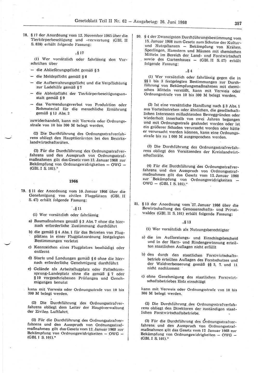 Gesetzblatt (GBl.) der Deutschen Demokratischen Republik (DDR) Teil ⅠⅠ 1968, Seite 387 (GBl. DDR ⅠⅠ 1968, S. 387)