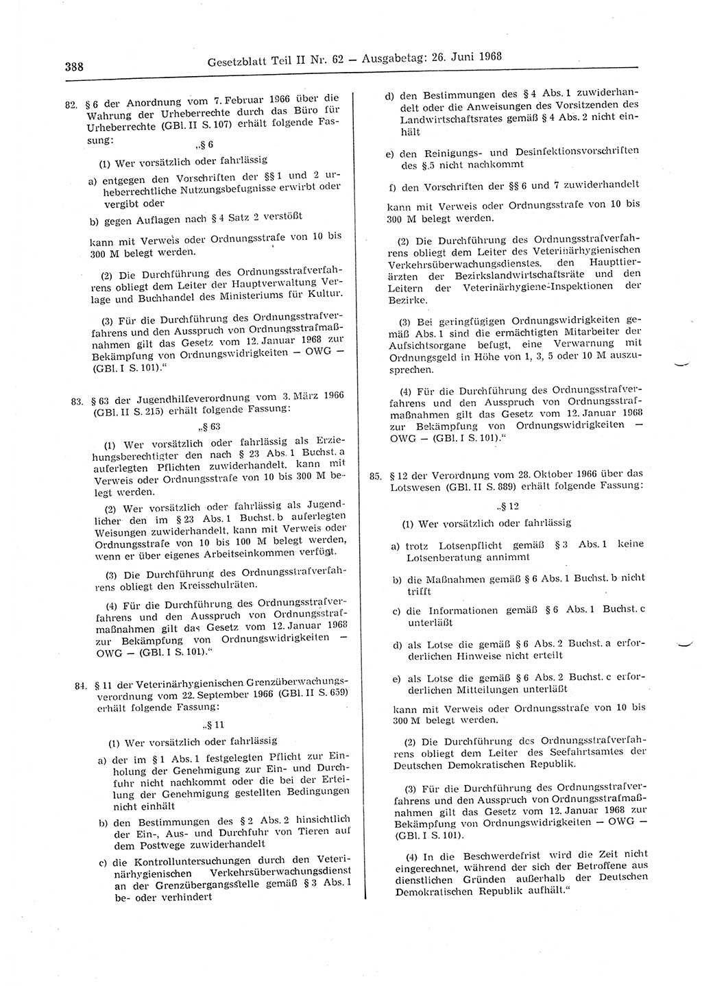 Gesetzblatt (GBl.) der Deutschen Demokratischen Republik (DDR) Teil ⅠⅠ 1968, Seite 388 (GBl. DDR ⅠⅠ 1968, S. 388)