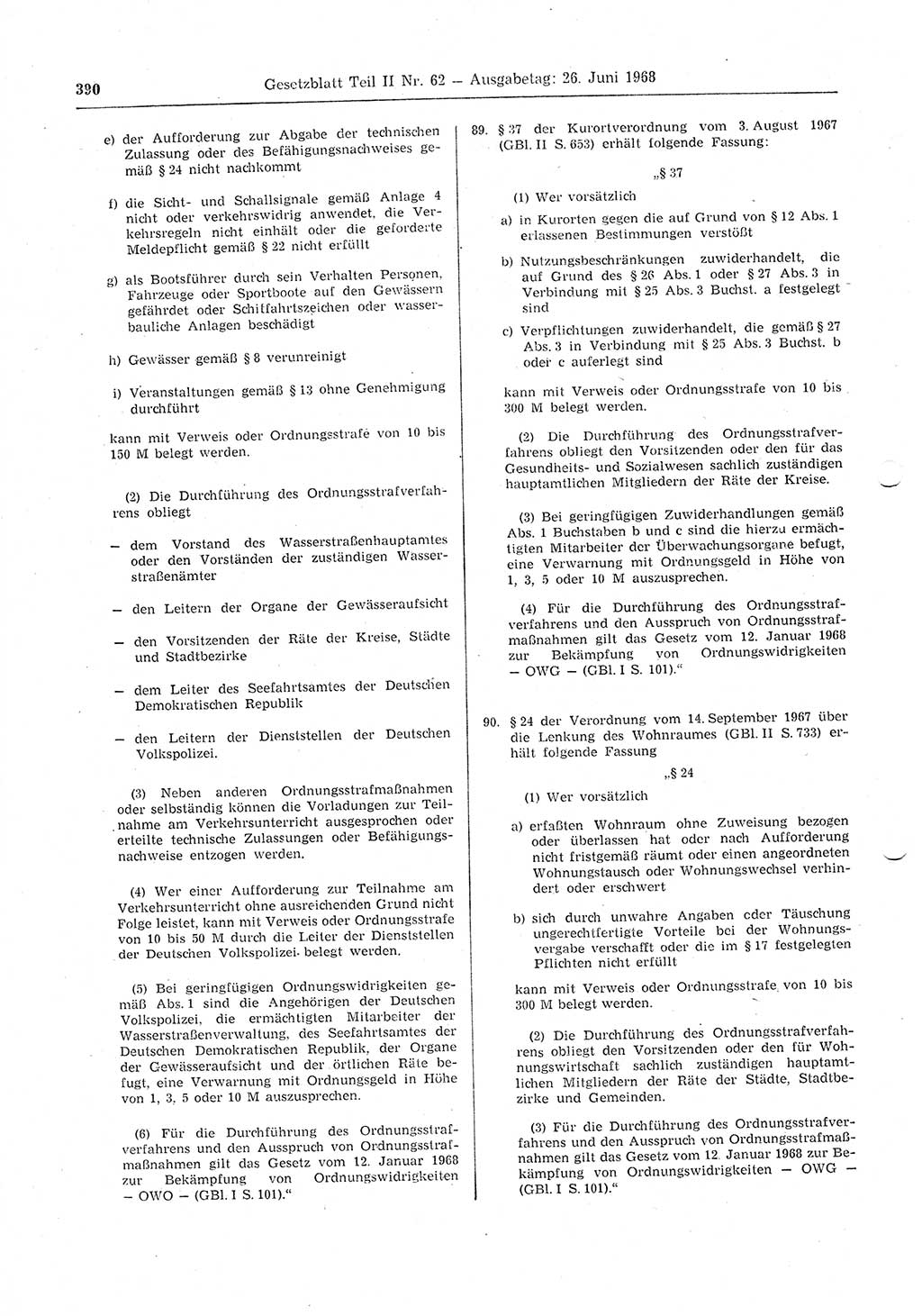 Gesetzblatt (GBl.) der Deutschen Demokratischen Republik (DDR) Teil ⅠⅠ 1968, Seite 390 (GBl. DDR ⅠⅠ 1968, S. 390)