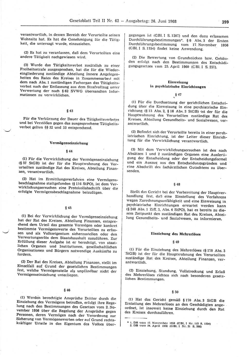 Gesetzblatt (GBl.) der Deutschen Demokratischen Republik (DDR) Teil ⅠⅠ 1968, Seite 399 (GBl. DDR ⅠⅠ 1968, S. 399)