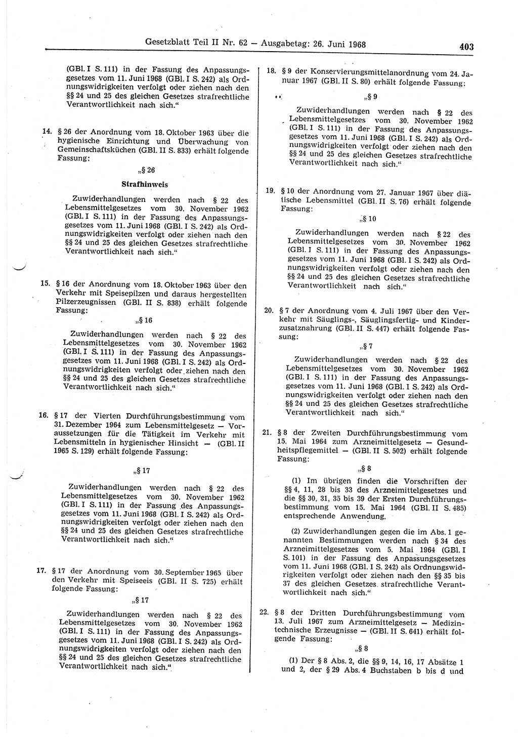 Gesetzblatt (GBl.) der Deutschen Demokratischen Republik (DDR) Teil ⅠⅠ 1968, Seite 403 (GBl. DDR ⅠⅠ 1968, S. 403)