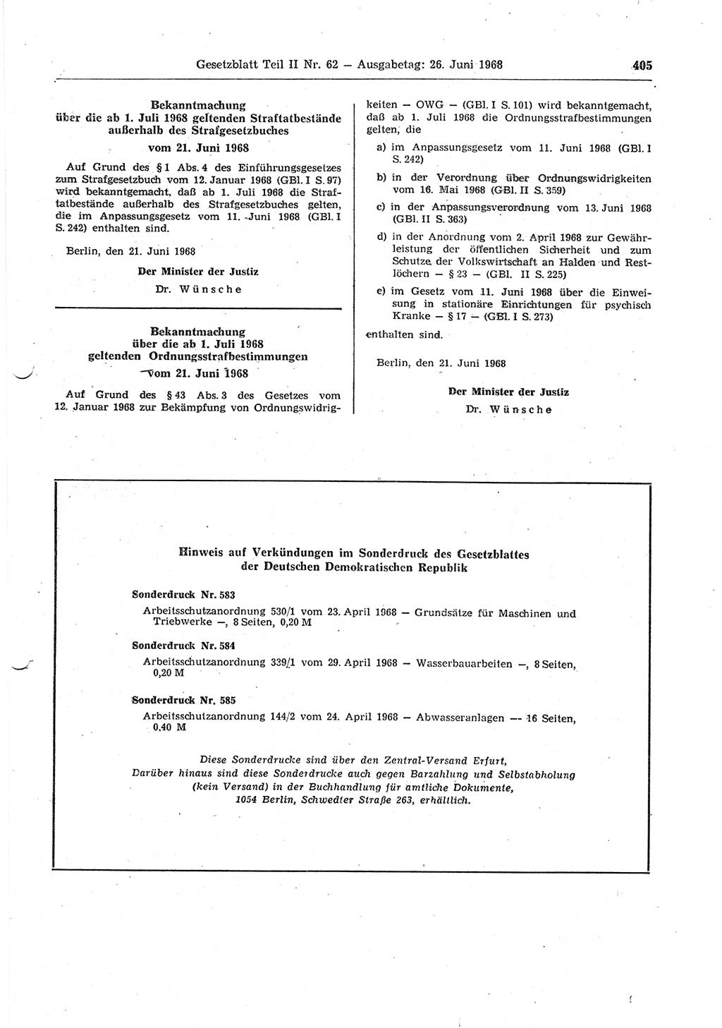 Gesetzblatt (GBl.) der Deutschen Demokratischen Republik (DDR) Teil ⅠⅠ 1968, Seite 405 (GBl. DDR ⅠⅠ 1968, S. 405)