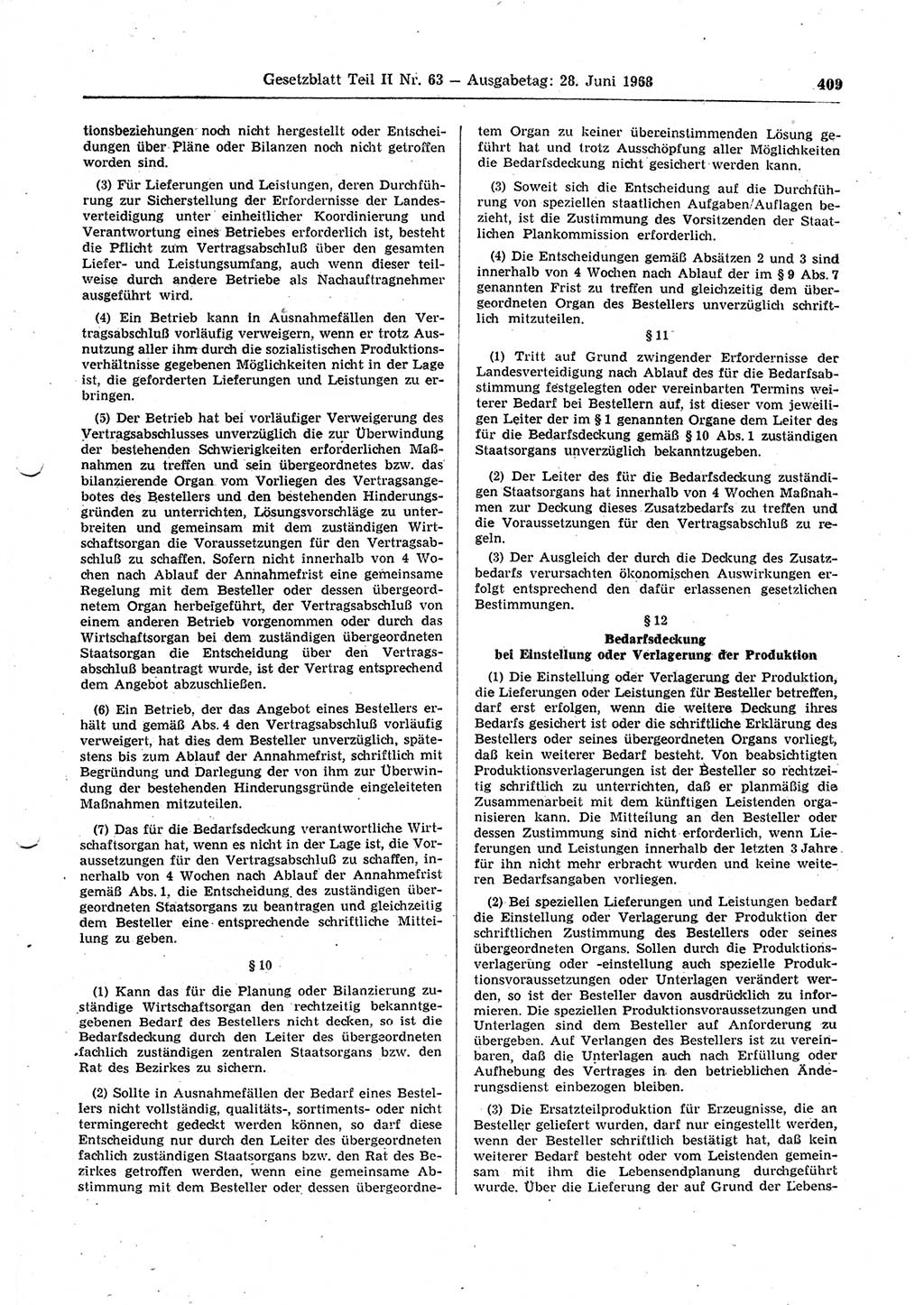 Gesetzblatt (GBl.) der Deutschen Demokratischen Republik (DDR) Teil ⅠⅠ 1968, Seite 409 (GBl. DDR ⅠⅠ 1968, S. 409)