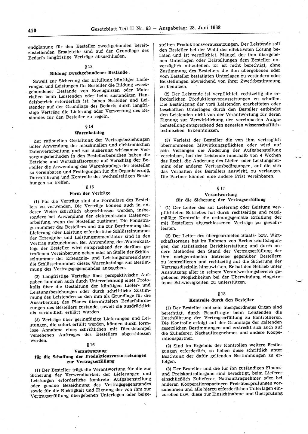 Gesetzblatt (GBl.) der Deutschen Demokratischen Republik (DDR) Teil ⅠⅠ 1968, Seite 410 (GBl. DDR ⅠⅠ 1968, S. 410)