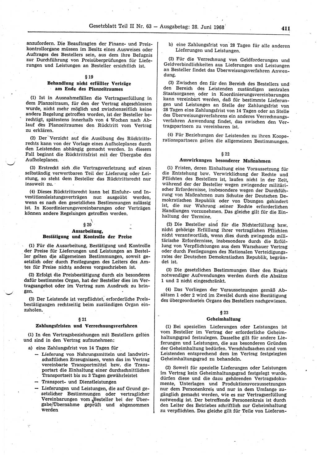 Gesetzblatt (GBl.) der Deutschen Demokratischen Republik (DDR) Teil ⅠⅠ 1968, Seite 411 (GBl. DDR ⅠⅠ 1968, S. 411)