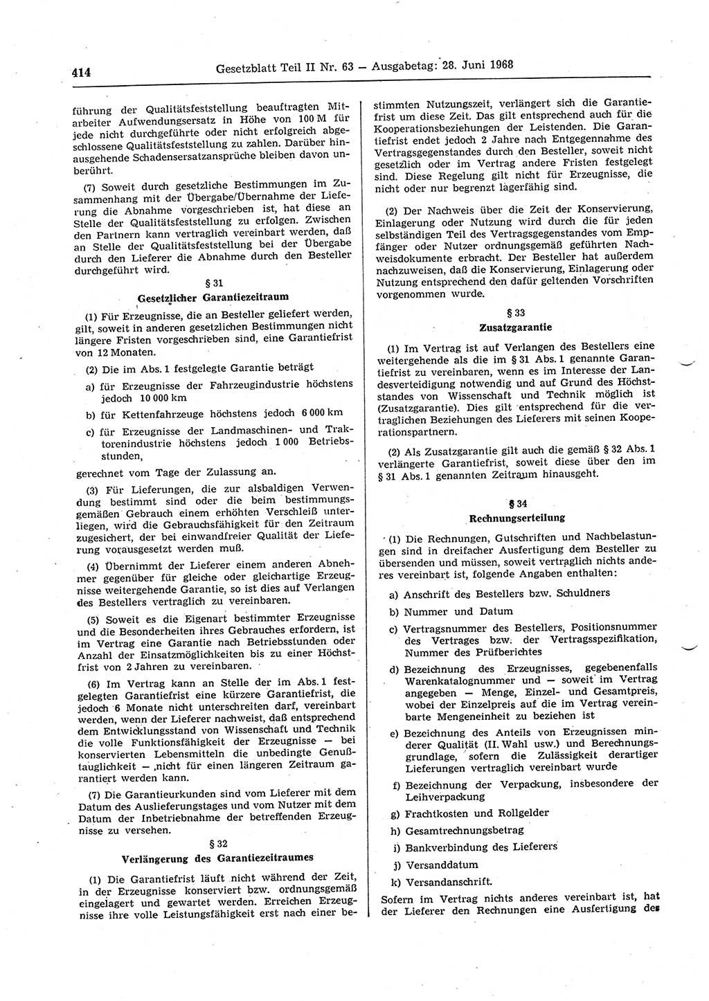 Gesetzblatt (GBl.) der Deutschen Demokratischen Republik (DDR) Teil ⅠⅠ 1968, Seite 414 (GBl. DDR ⅠⅠ 1968, S. 414)