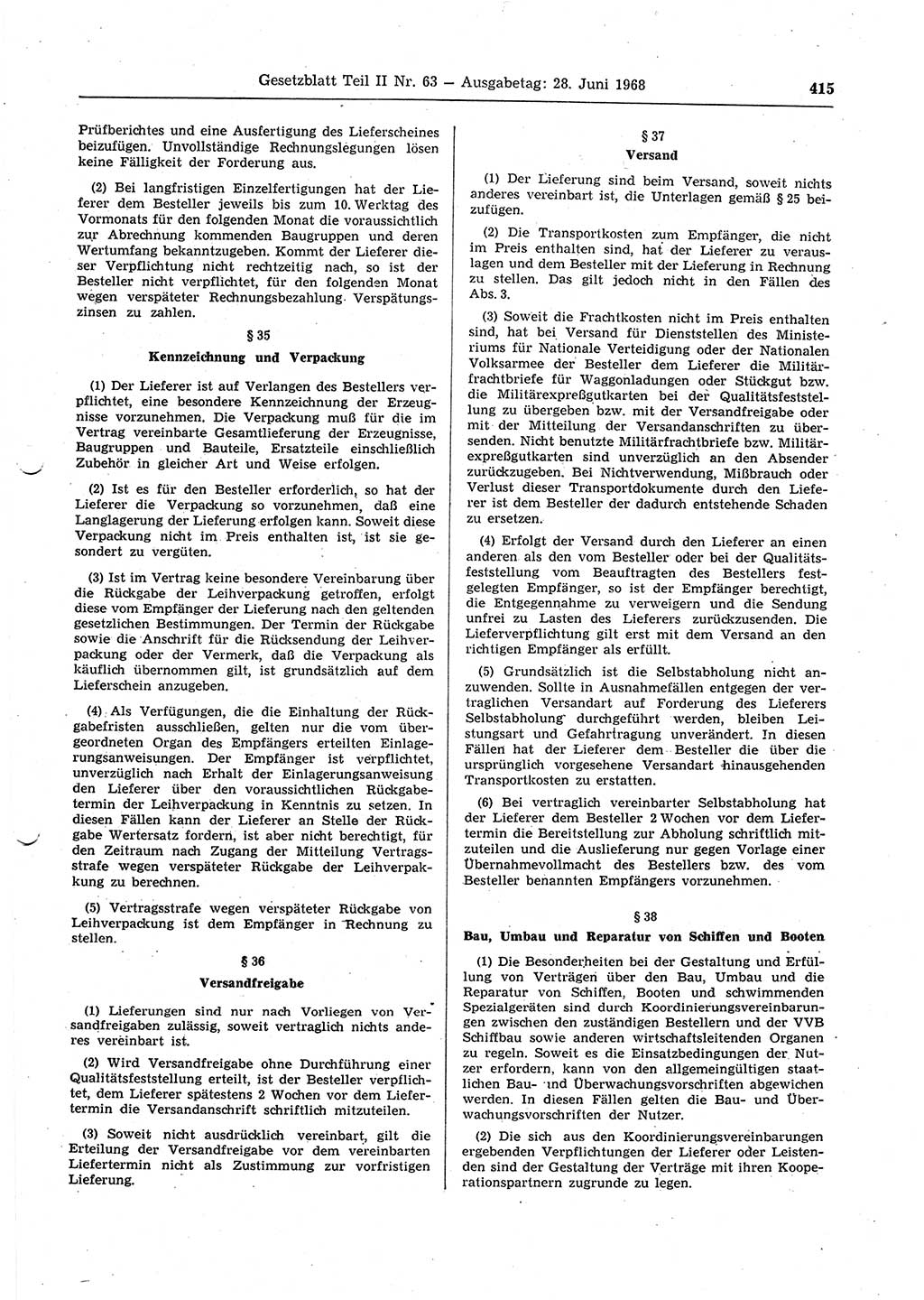 Gesetzblatt (GBl.) der Deutschen Demokratischen Republik (DDR) Teil ⅠⅠ 1968, Seite 415 (GBl. DDR ⅠⅠ 1968, S. 415)