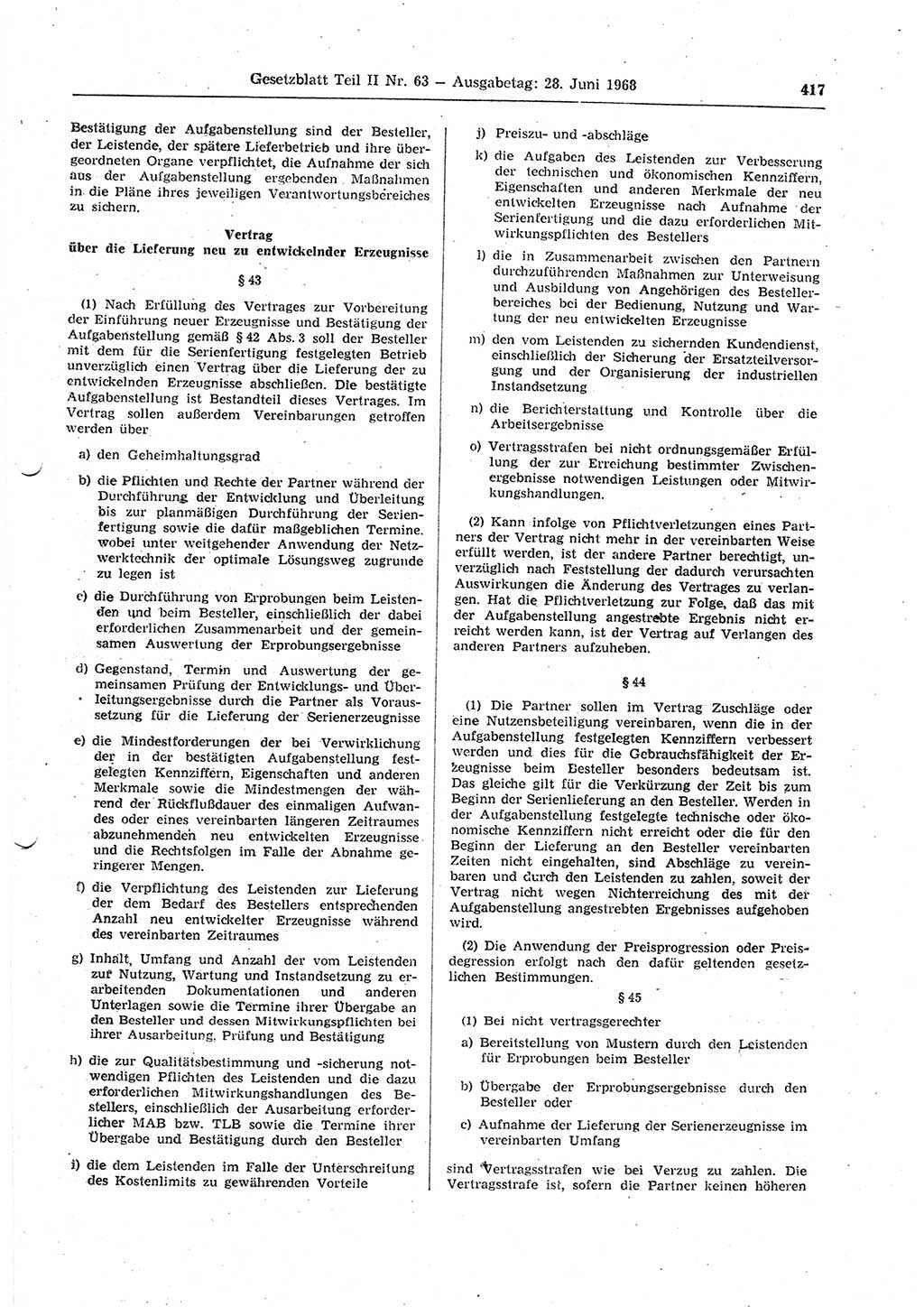 Gesetzblatt (GBl.) der Deutschen Demokratischen Republik (DDR) Teil ⅠⅠ 1968, Seite 417 (GBl. DDR ⅠⅠ 1968, S. 417)