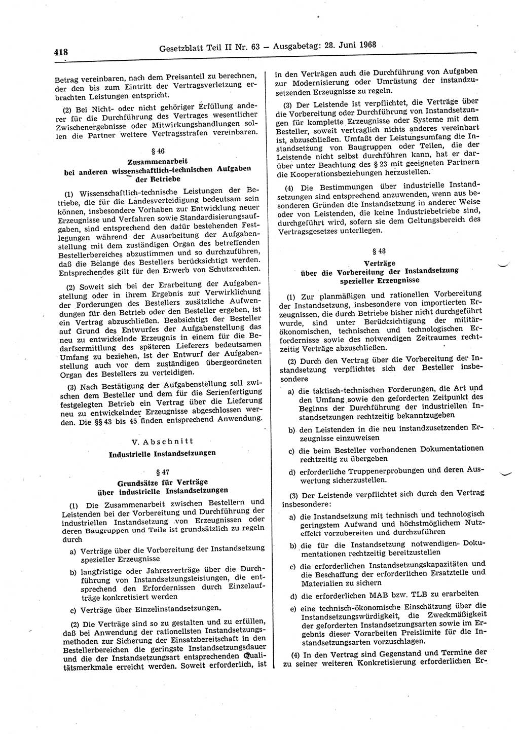 Gesetzblatt (GBl.) der Deutschen Demokratischen Republik (DDR) Teil ⅠⅠ 1968, Seite 418 (GBl. DDR ⅠⅠ 1968, S. 418)