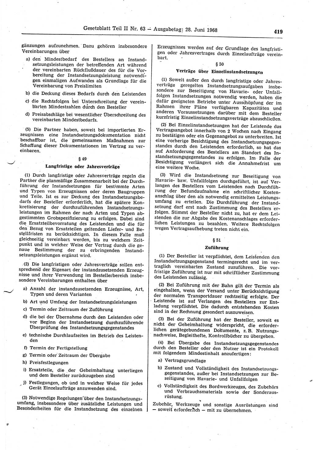 Gesetzblatt (GBl.) der Deutschen Demokratischen Republik (DDR) Teil ⅠⅠ 1968, Seite 419 (GBl. DDR ⅠⅠ 1968, S. 419)