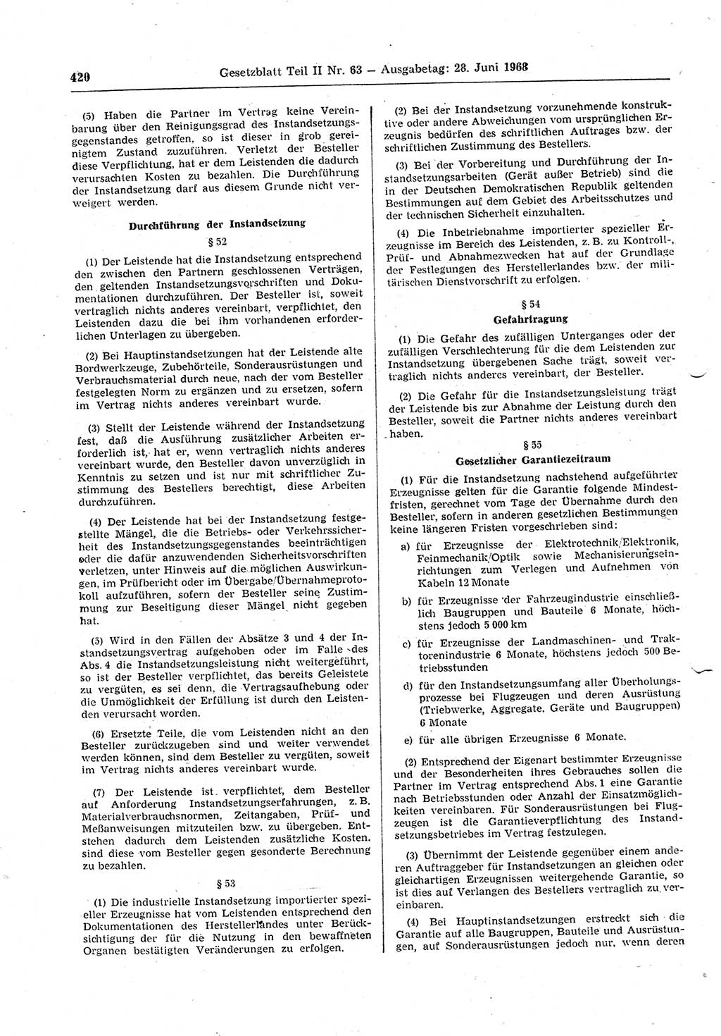 Gesetzblatt (GBl.) der Deutschen Demokratischen Republik (DDR) Teil ⅠⅠ 1968, Seite 420 (GBl. DDR ⅠⅠ 1968, S. 420)