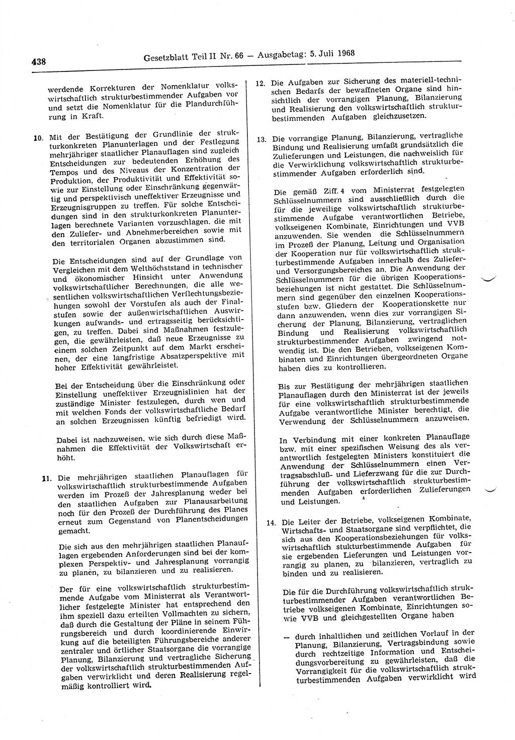 Gesetzblatt (GBl.) der Deutschen Demokratischen Republik (DDR) Teil ⅠⅠ 1968, Seite 438 (GBl. DDR ⅠⅠ 1968, S. 438)