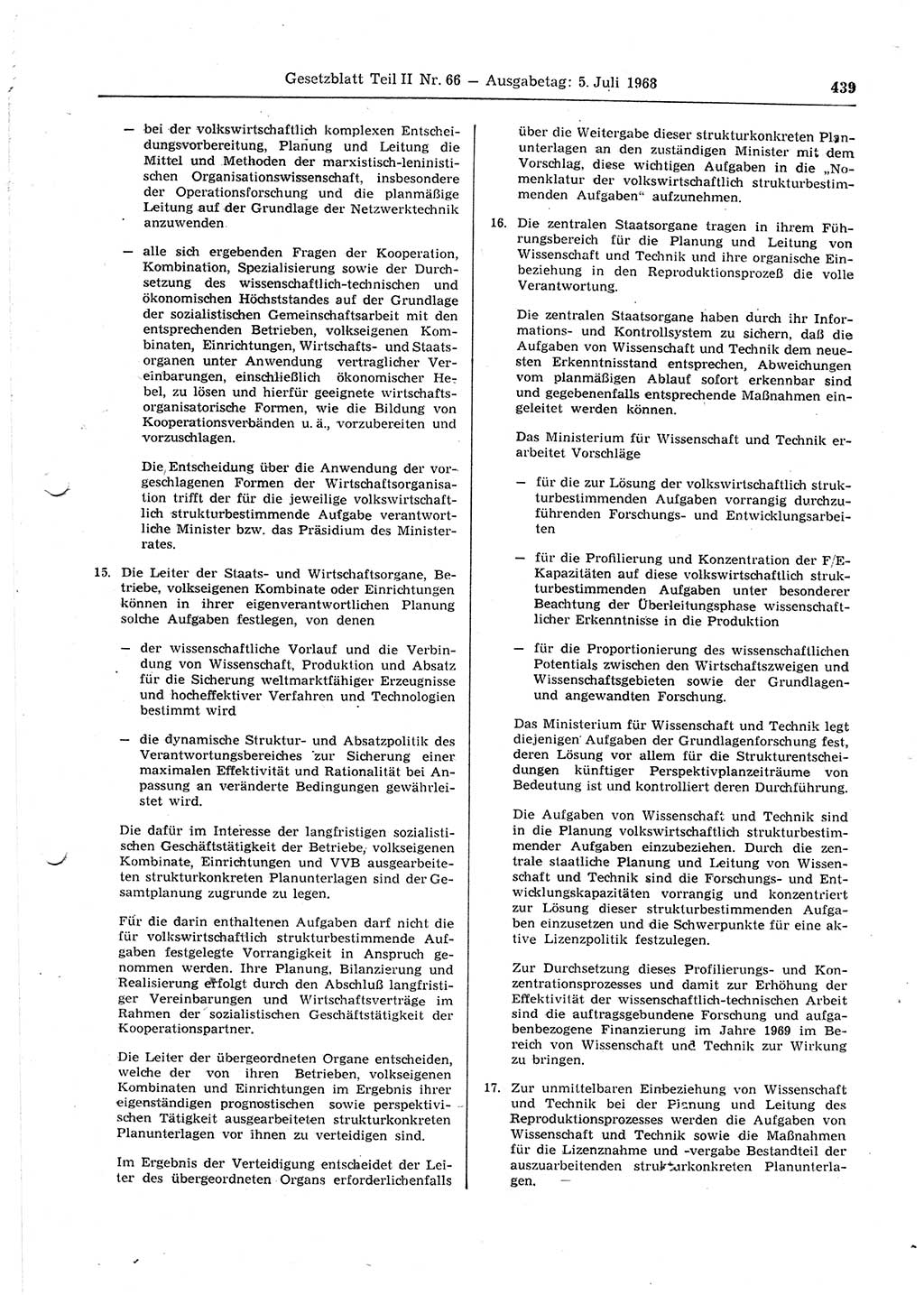 Gesetzblatt (GBl.) der Deutschen Demokratischen Republik (DDR) Teil ⅠⅠ 1968, Seite 439 (GBl. DDR ⅠⅠ 1968, S. 439)