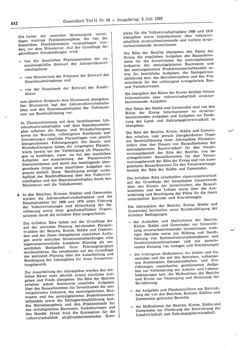 Gesetzblatt (GBl.) der Deutschen Demokratischen Republik (DDR) Teil ⅠⅠ 1968, Seite 442 (GBl. DDR ⅠⅠ 1968, S. 442)