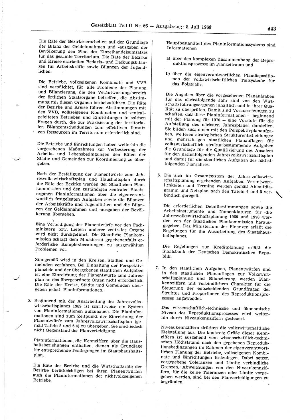 Gesetzblatt (GBl.) der Deutschen Demokratischen Republik (DDR) Teil ⅠⅠ 1968, Seite 443 (GBl. DDR ⅠⅠ 1968, S. 443)
