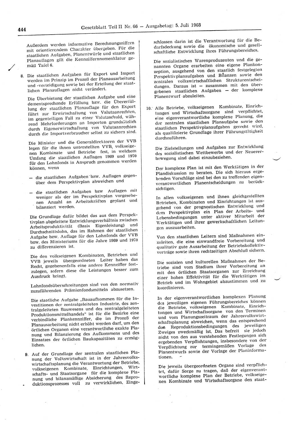 Gesetzblatt (GBl.) der Deutschen Demokratischen Republik (DDR) Teil ⅠⅠ 1968, Seite 444 (GBl. DDR ⅠⅠ 1968, S. 444)
