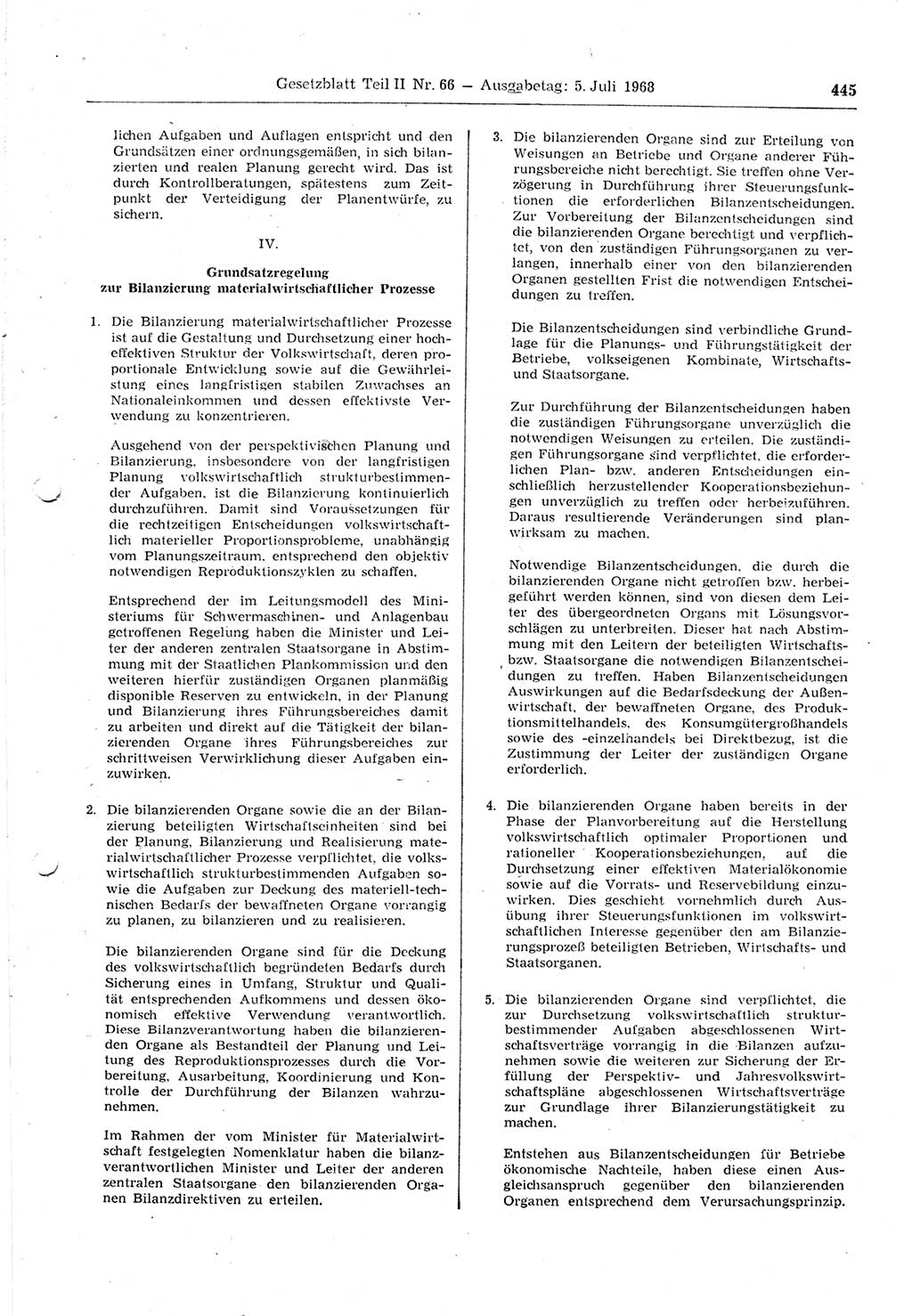 Gesetzblatt (GBl.) der Deutschen Demokratischen Republik (DDR) Teil ⅠⅠ 1968, Seite 445 (GBl. DDR ⅠⅠ 1968, S. 445)