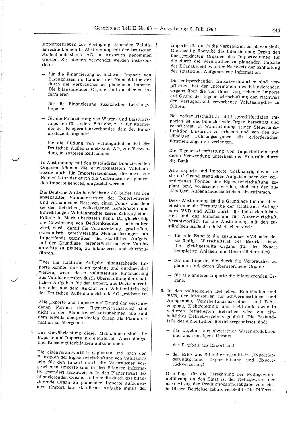 Gesetzblatt (GBl.) der Deutschen Demokratischen Republik (DDR) Teil ⅠⅠ 1968, Seite 447 (GBl. DDR ⅠⅠ 1968, S. 447)