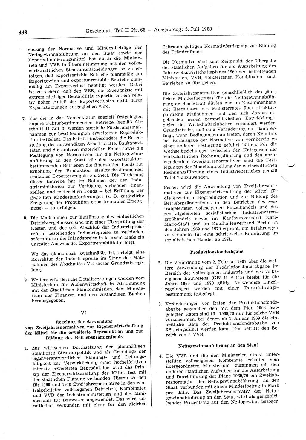 Gesetzblatt (GBl.) der Deutschen Demokratischen Republik (DDR) Teil ⅠⅠ 1968, Seite 448 (GBl. DDR ⅠⅠ 1968, S. 448)