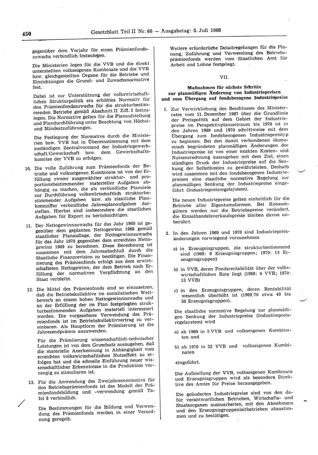 Gesetzblatt (GBl.) der Deutschen Demokratischen Republik (DDR) Teil ⅠⅠ 1968, Seite 450 (GBl. DDR ⅠⅠ 1968, S. 450)