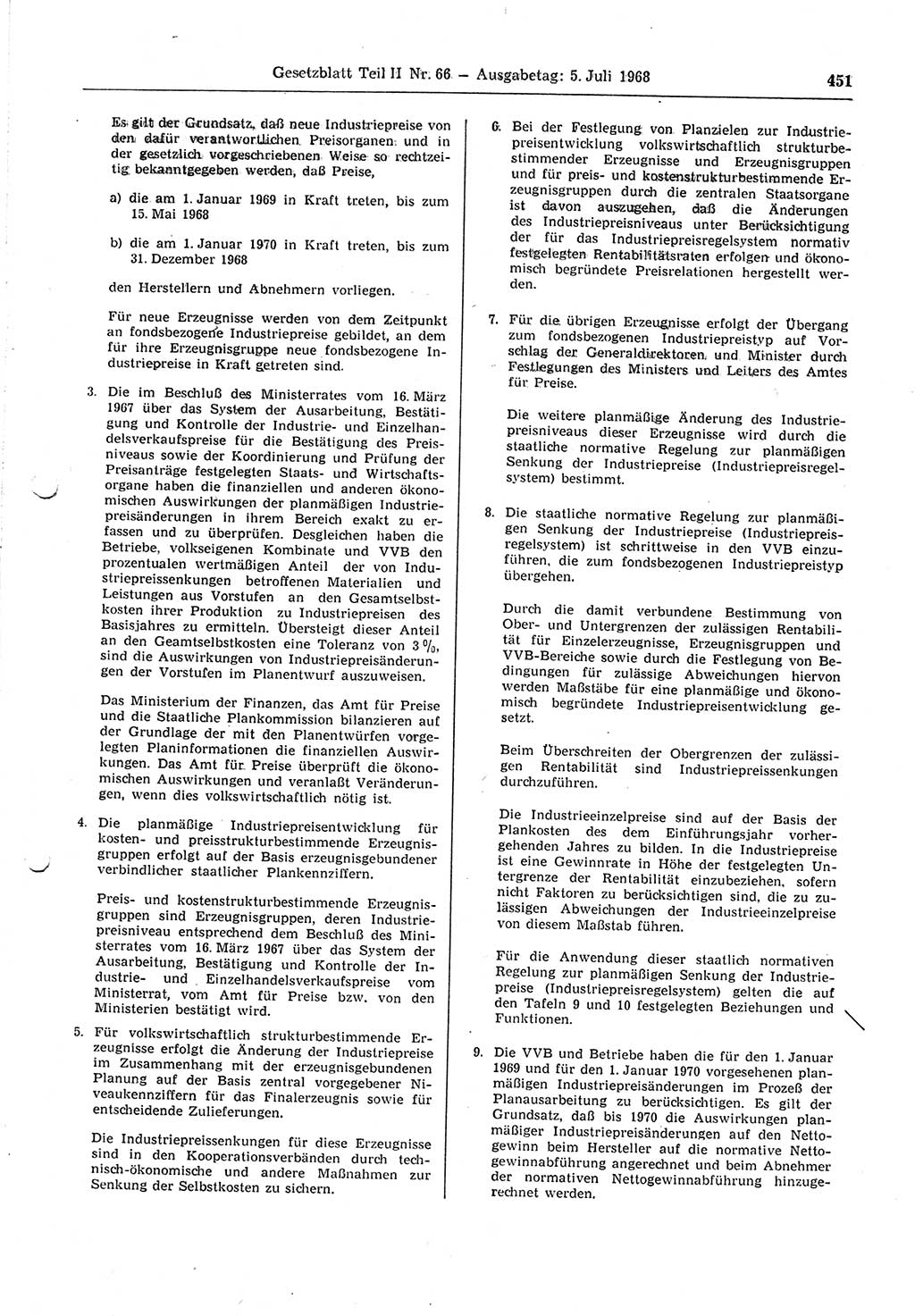 Gesetzblatt (GBl.) der Deutschen Demokratischen Republik (DDR) Teil ⅠⅠ 1968, Seite 451 (GBl. DDR ⅠⅠ 1968, S. 451)