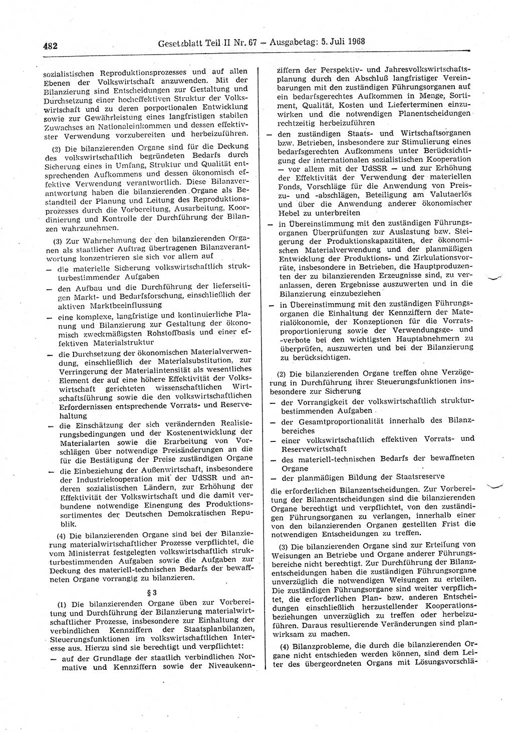 Gesetzblatt (GBl.) der Deutschen Demokratischen Republik (DDR) Teil ⅠⅠ 1968, Seite 482 (GBl. DDR ⅠⅠ 1968, S. 482)