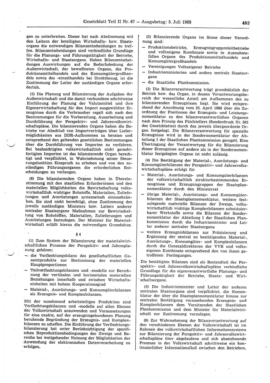 Gesetzblatt (GBl.) der Deutschen Demokratischen Republik (DDR) Teil ⅠⅠ 1968, Seite 483 (GBl. DDR ⅠⅠ 1968, S. 483)