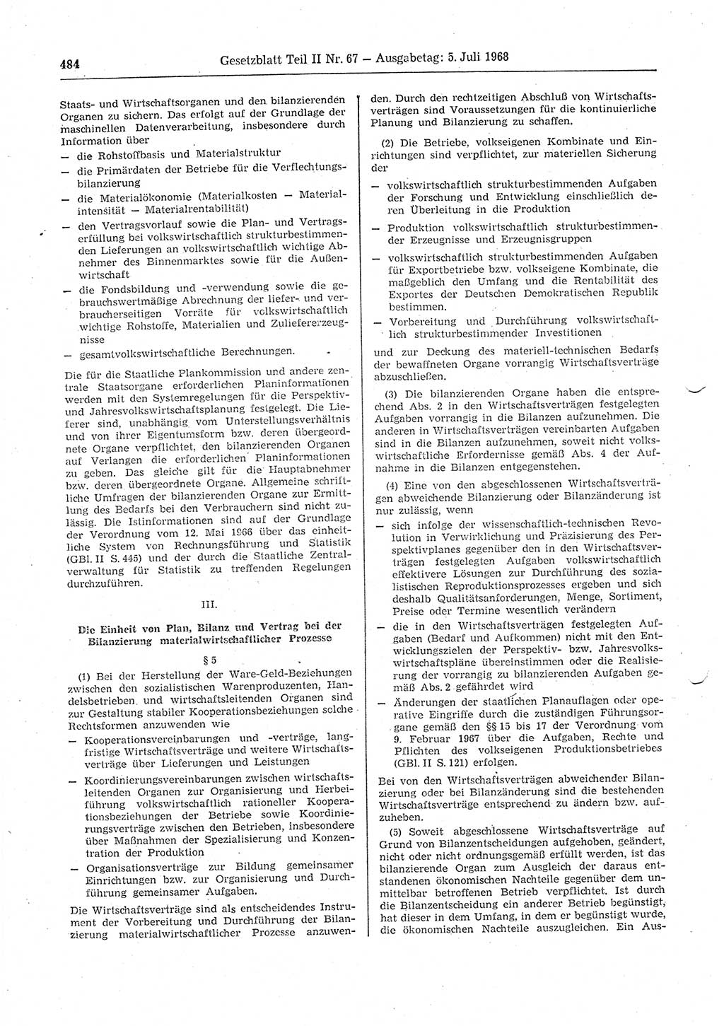 Gesetzblatt (GBl.) der Deutschen Demokratischen Republik (DDR) Teil ⅠⅠ 1968, Seite 484 (GBl. DDR ⅠⅠ 1968, S. 484)