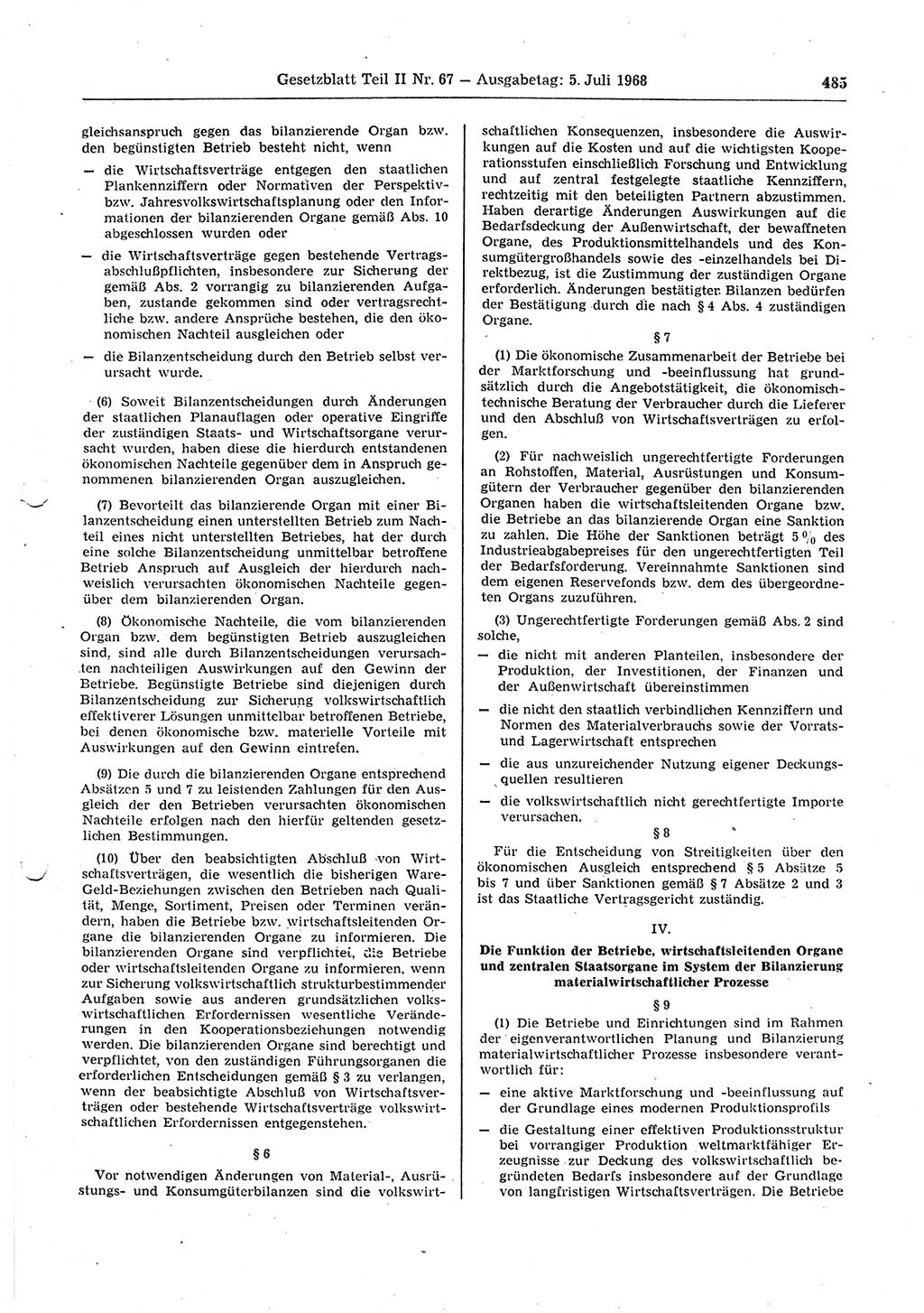 Gesetzblatt (GBl.) der Deutschen Demokratischen Republik (DDR) Teil ⅠⅠ 1968, Seite 485 (GBl. DDR ⅠⅠ 1968, S. 485)