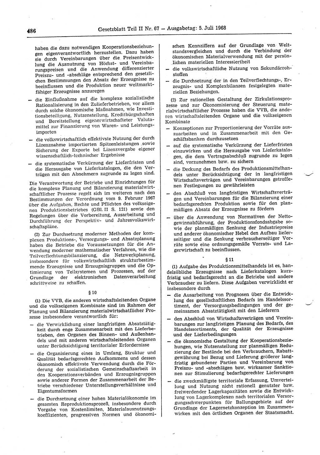 Gesetzblatt (GBl.) der Deutschen Demokratischen Republik (DDR) Teil ⅠⅠ 1968, Seite 486 (GBl. DDR ⅠⅠ 1968, S. 486)