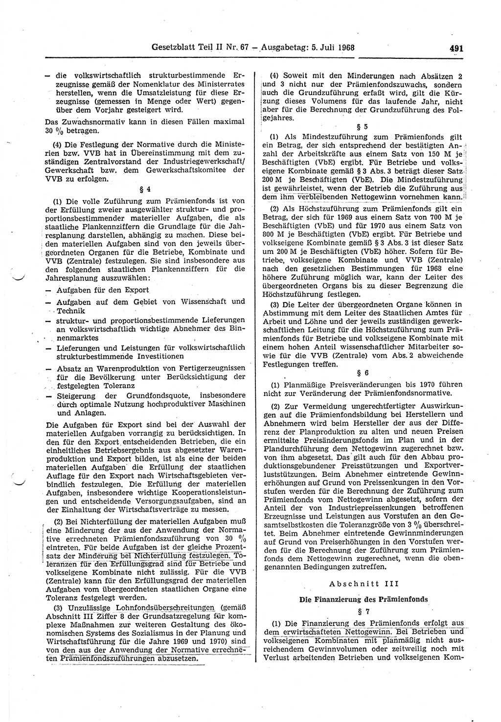 Gesetzblatt (GBl.) der Deutschen Demokratischen Republik (DDR) Teil ⅠⅠ 1968, Seite 491 (GBl. DDR ⅠⅠ 1968, S. 491)
