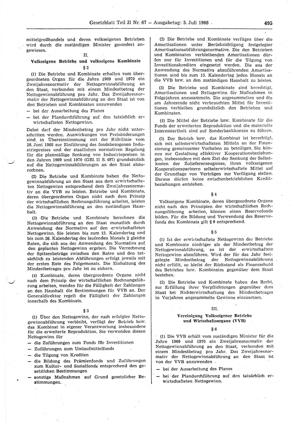 Gesetzblatt (GBl.) der Deutschen Demokratischen Republik (DDR) Teil ⅠⅠ 1968, Seite 495 (GBl. DDR ⅠⅠ 1968, S. 495)