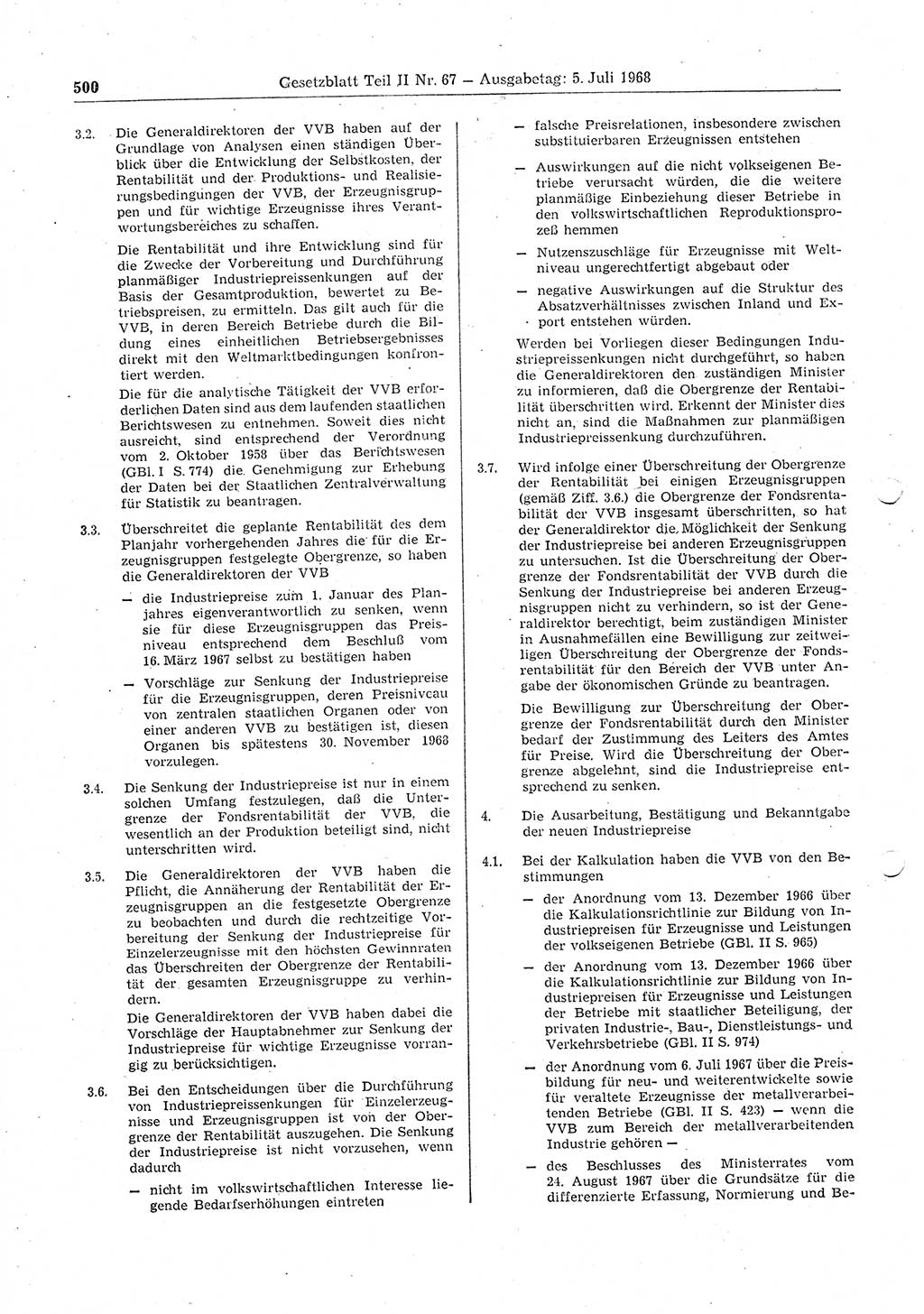Gesetzblatt (GBl.) der Deutschen Demokratischen Republik (DDR) Teil ⅠⅠ 1968, Seite 500 (GBl. DDR ⅠⅠ 1968, S. 500)