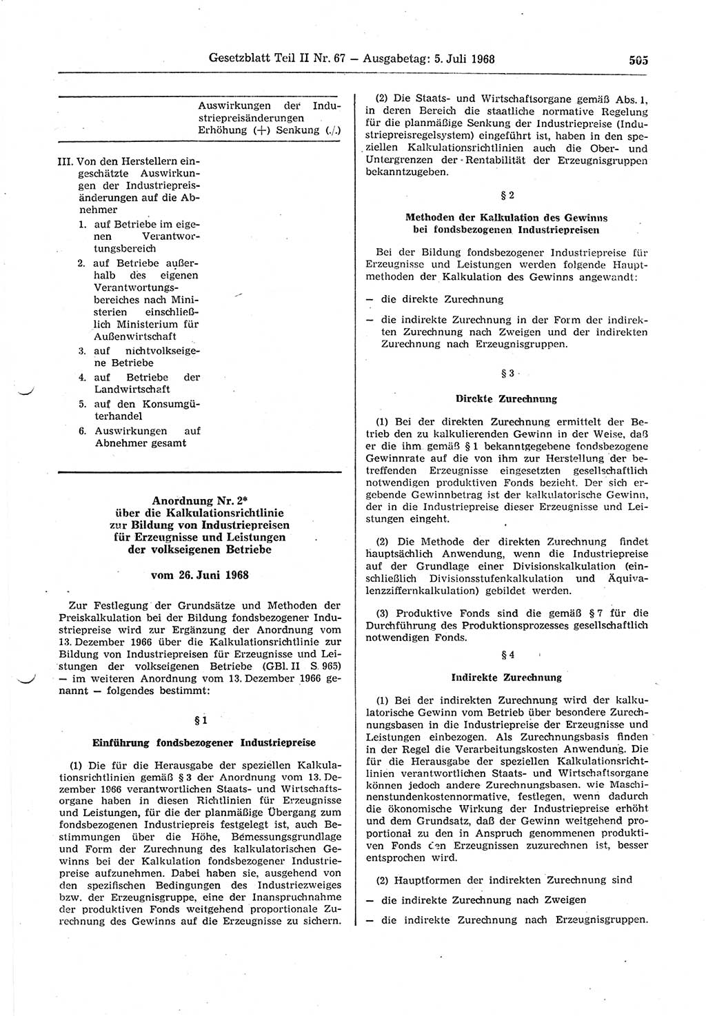 Gesetzblatt (GBl.) der Deutschen Demokratischen Republik (DDR) Teil ⅠⅠ 1968, Seite 505 (GBl. DDR ⅠⅠ 1968, S. 505)