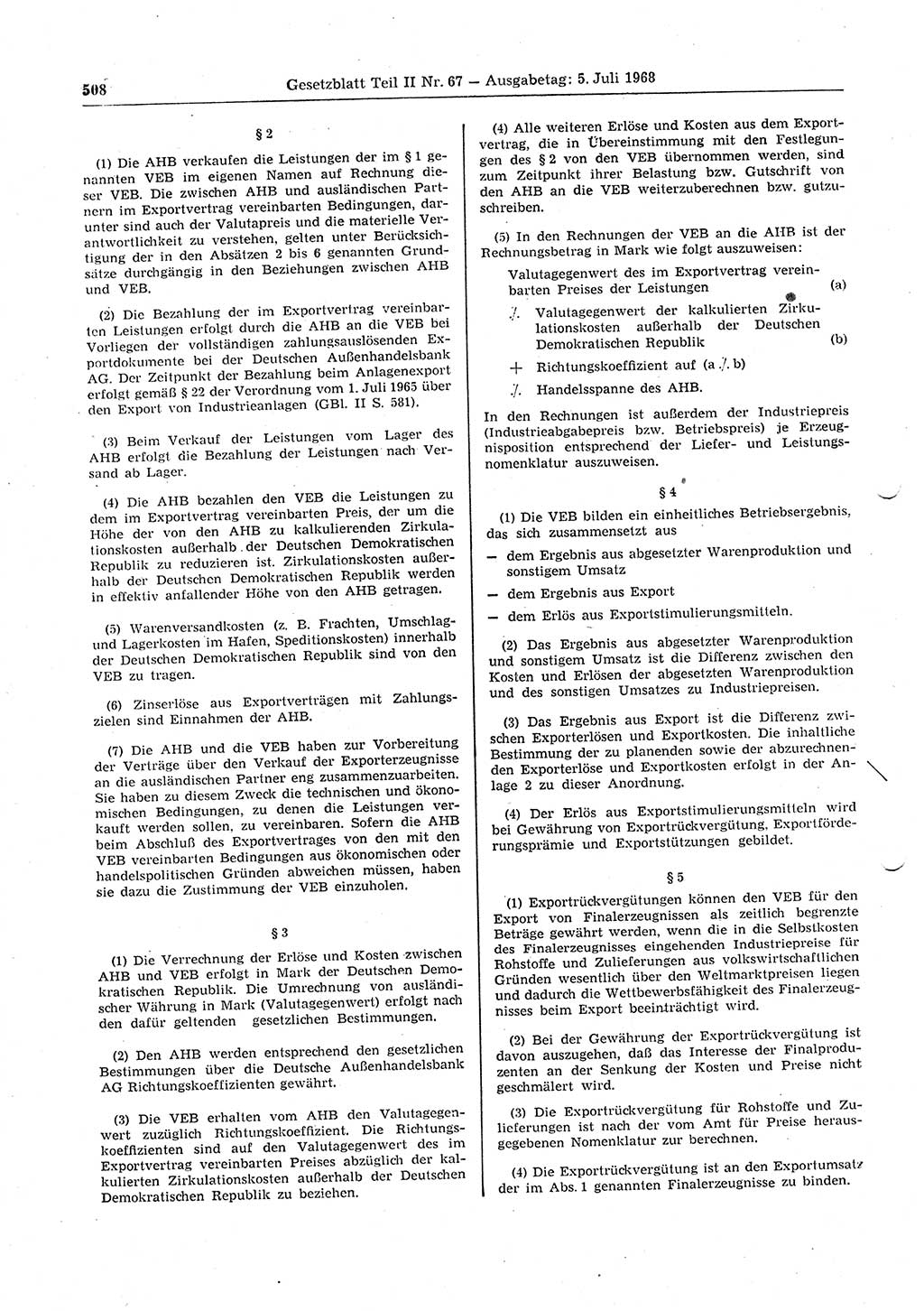Gesetzblatt (GBl.) der Deutschen Demokratischen Republik (DDR) Teil ⅠⅠ 1968, Seite 508 (GBl. DDR ⅠⅠ 1968, S. 508)